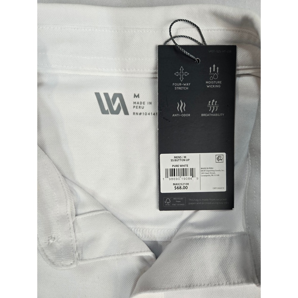 VRST Mens SS Button Up Shirt Pure White Short Sleeve Performance Stretch Medium - Picture 3 of 5